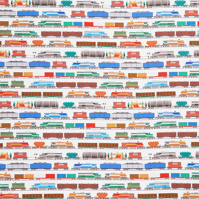 Let's Go! - Trains White Yardage
