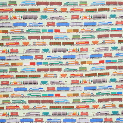 Let's Go! - Trains Light Green Yardage