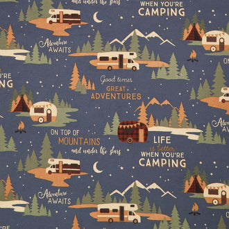 Living The Dream Flannel - Camping Light Navy Yardage