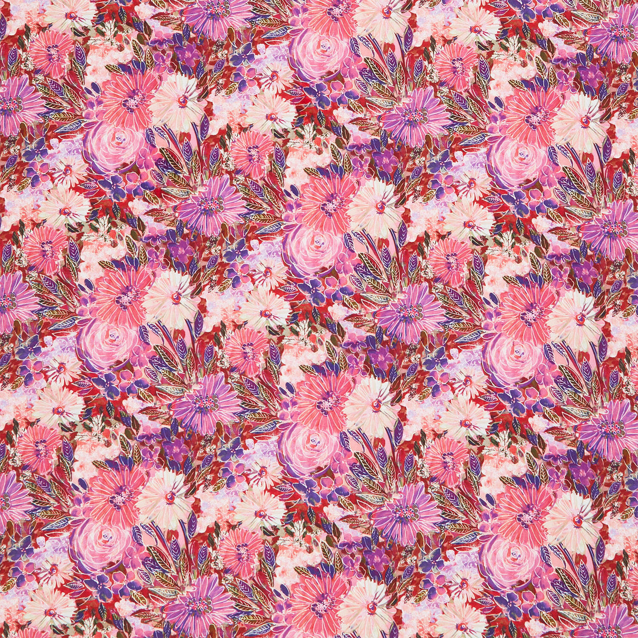 Sunset Meadow - Sketchy Floral Raspberry Yardage
