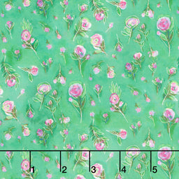 Sunset Meadow - Rosebuds Green Yardage