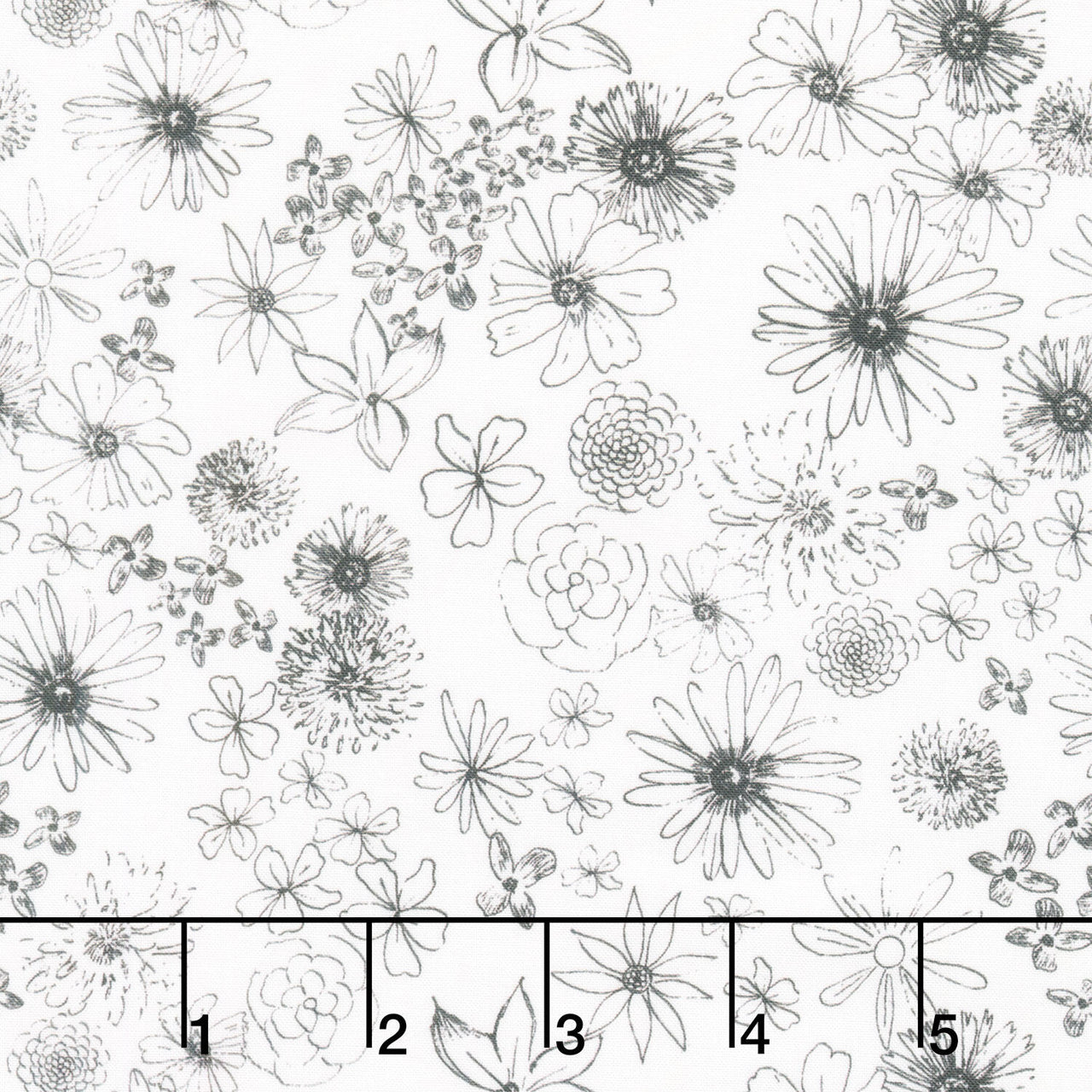 Sunset Meadow - Floral Linework White Yardage