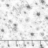 Sunset Meadow - Floral Linework White Yardage