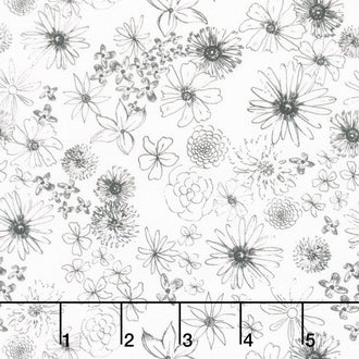 Sunset Meadow - Floral Linework White Yardage