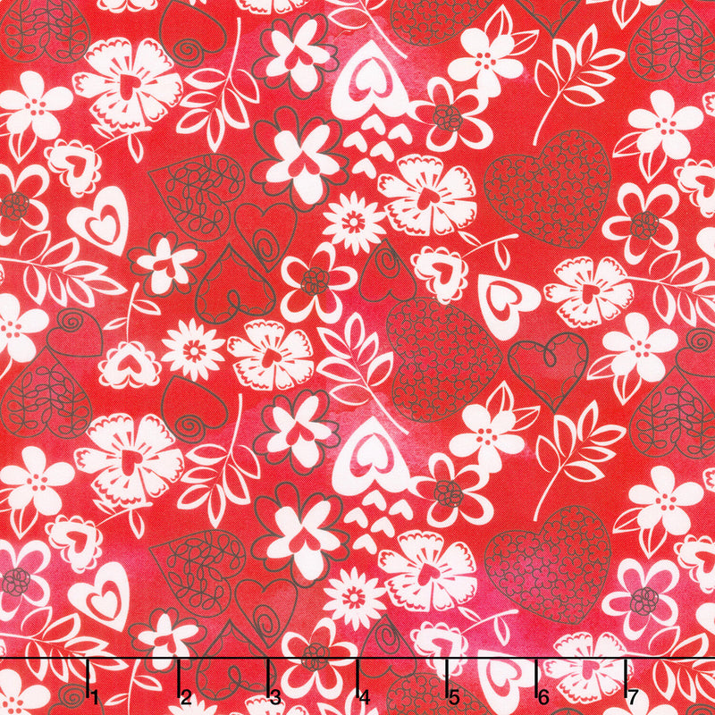 Love Matters - Lacey Floral Red Yardage