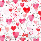 Love Matters - Mixed Hearts White Yardage