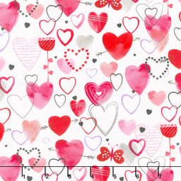 Love Matters - Mixed Hearts White Yardage