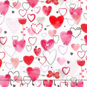 Love Matters - Mixed Hearts White Yardage