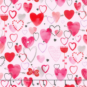 Love Matters - Mixed Hearts Light Pink Yardage