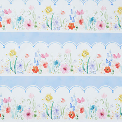 Spring Cheer - Floral Stripe Light Denim Yardage