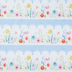 Spring Cheer - Floral Stripe Light Denim Yardage