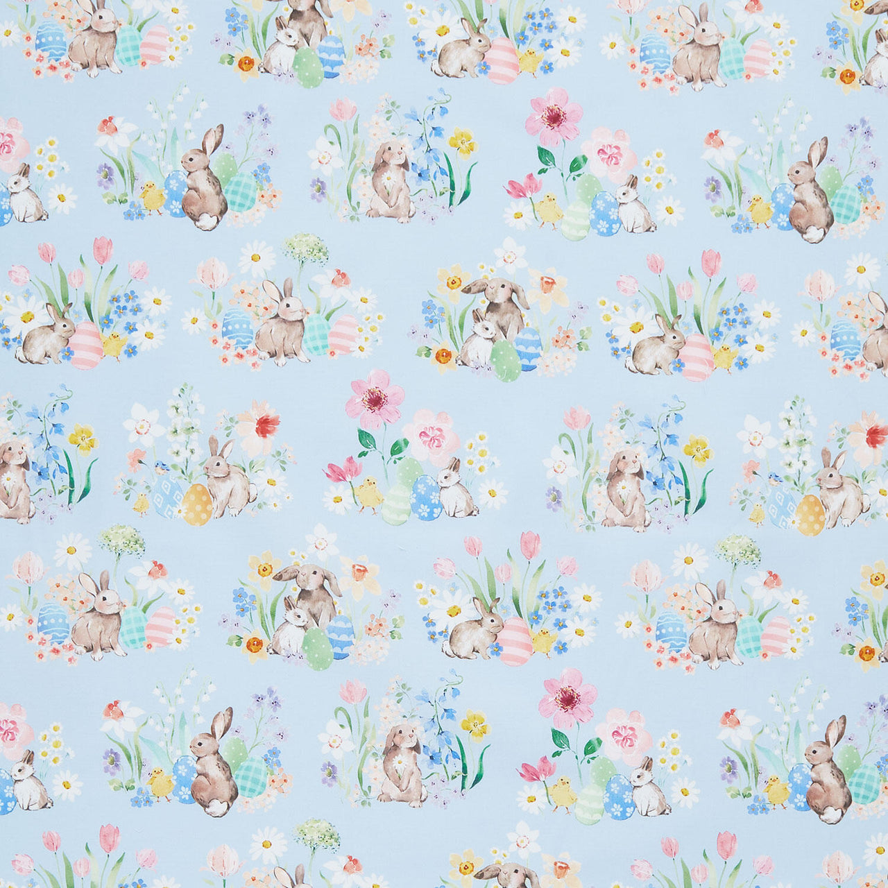 Spring Cheer - Rabbits Toile Light Denim Yardage