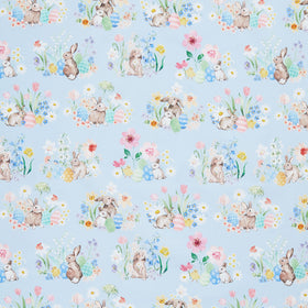 Spring Cheer - Rabbits Toile Light Denim Yardage