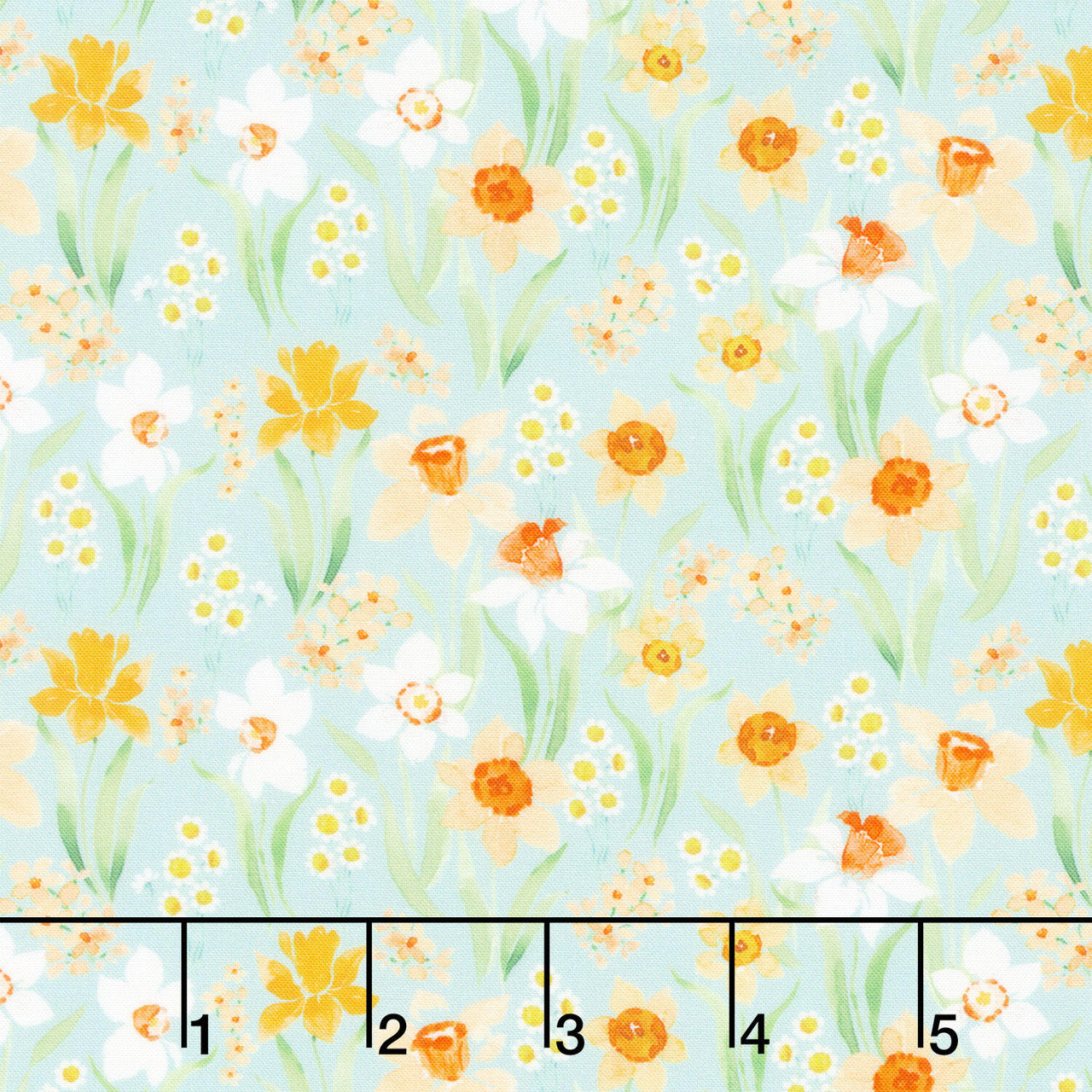 Spring Cheer - Daffodils Light Teal Yardage