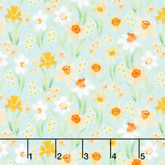 Spring Cheer - Daffodils Light Teal Yardage