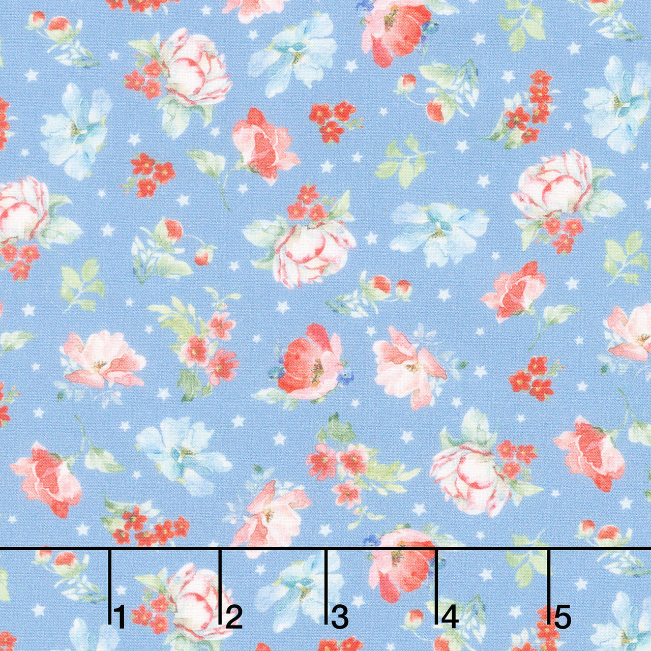 Americana - Medium Floral Denim Digitally Printed Yardage