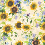 Sunflower Song - Bouquets Light Caramel Digitally Printed Yardage