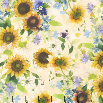 Sunflower Song - Bouquets Light Caramel Digitally Printed Yardage