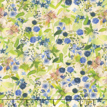 Sunflower Song - Bachelor Buttons Light Caramel Digitally Printed Yardage