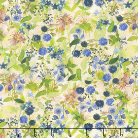 Sunflower Song - Bachelor Buttons Light Caramel Digitally Printed Yardage