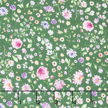 Chateau En Fleur - Allover Floral Light Forest Yardage