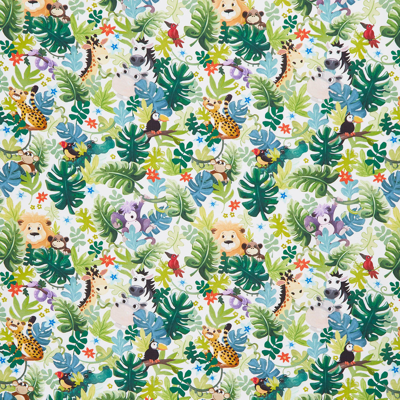 Jungle Friends - Packed Animals White Yardage