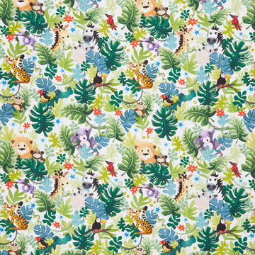 Jungle Friends - Packed Animals White Yardage
