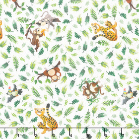 Jungle Friends - Tossed Animals White Yardage