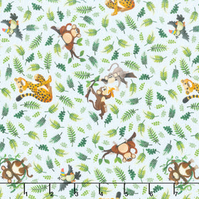 Jungle Friends - Tossed Animals Light Blue Yardage