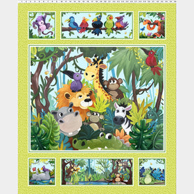 Jungle Friends - Animals Quilt Lime Panel