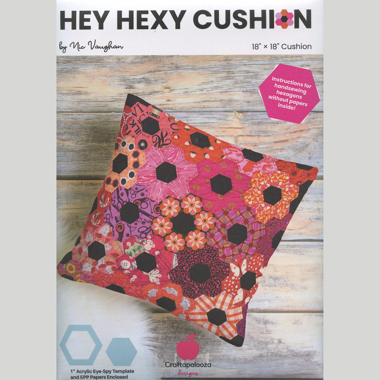 Hey Hexy Cushion Pattern with English Paper Piece Pack and Template