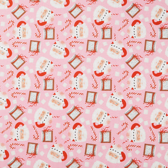 Holly Jolly - Santa Mugs Flamingo Yardage