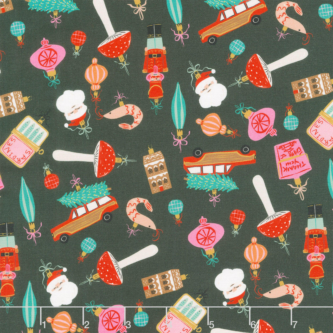 Holly Jolly - Christmas Ornaments Slate Yardage