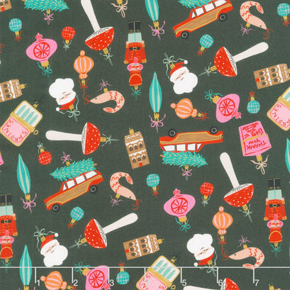 Holly Jolly - Christmas Ornaments Slate Yardage