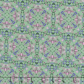 Flora & Felines - Kaleidoscope Green Yardage