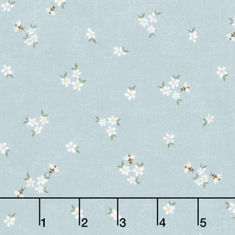 Humblebee - Tossed Daisy Blue Yardage