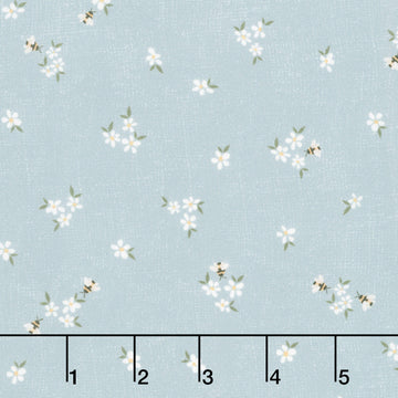 Humblebee - Tossed Daisy Blue Yardage