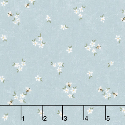 Humblebee - Tossed Daisy Blue Yardage