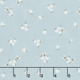 Humblebee - Tossed Daisy Blue Yardage