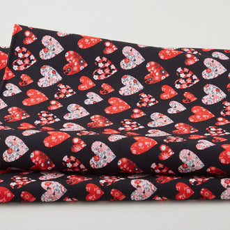 Garden of Love Favorites - Pattern Hearts Black 2 Yard Cut