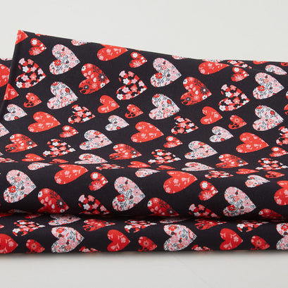 Garden of Love Favorites - Pattern Hearts Black 2 Yard Cut