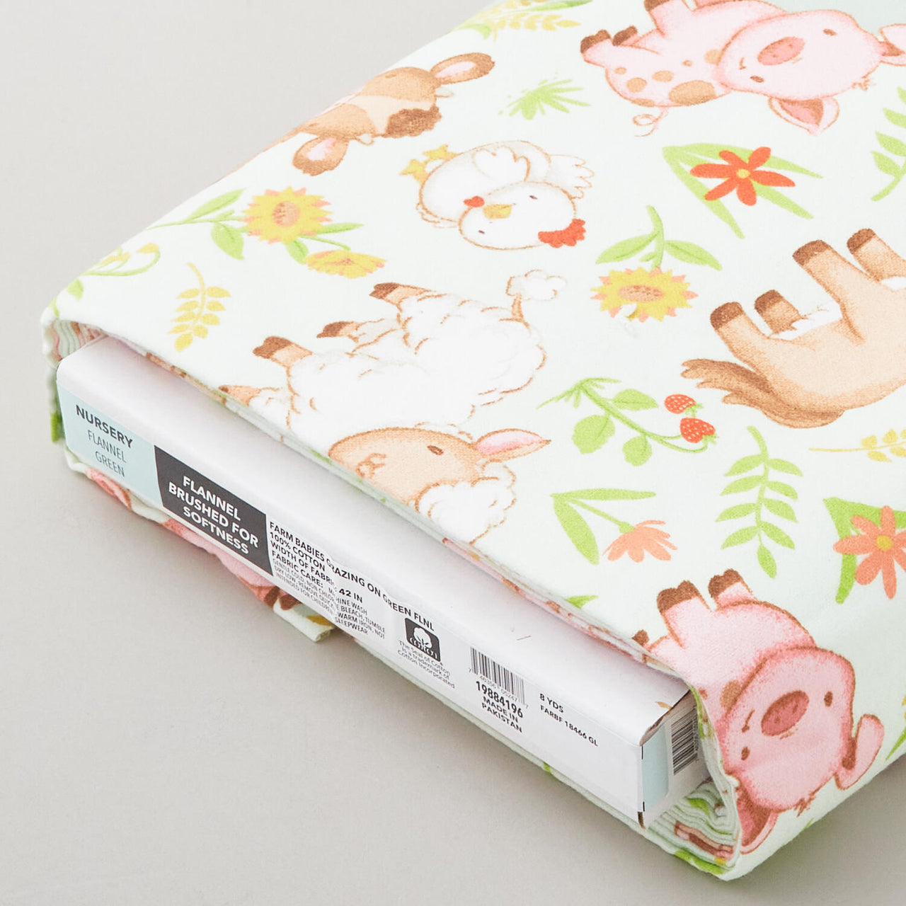 Farmyard Babies Flannel - Green 8 Yard Bolt