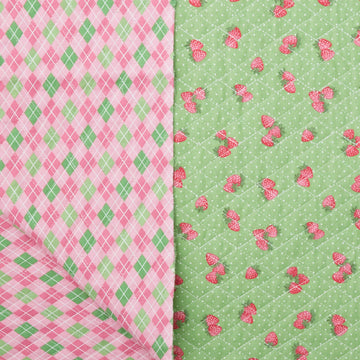 Double Faced Pre-Quilted Cotton - Strawberry Delight Spring Green 8 Yard Bolt