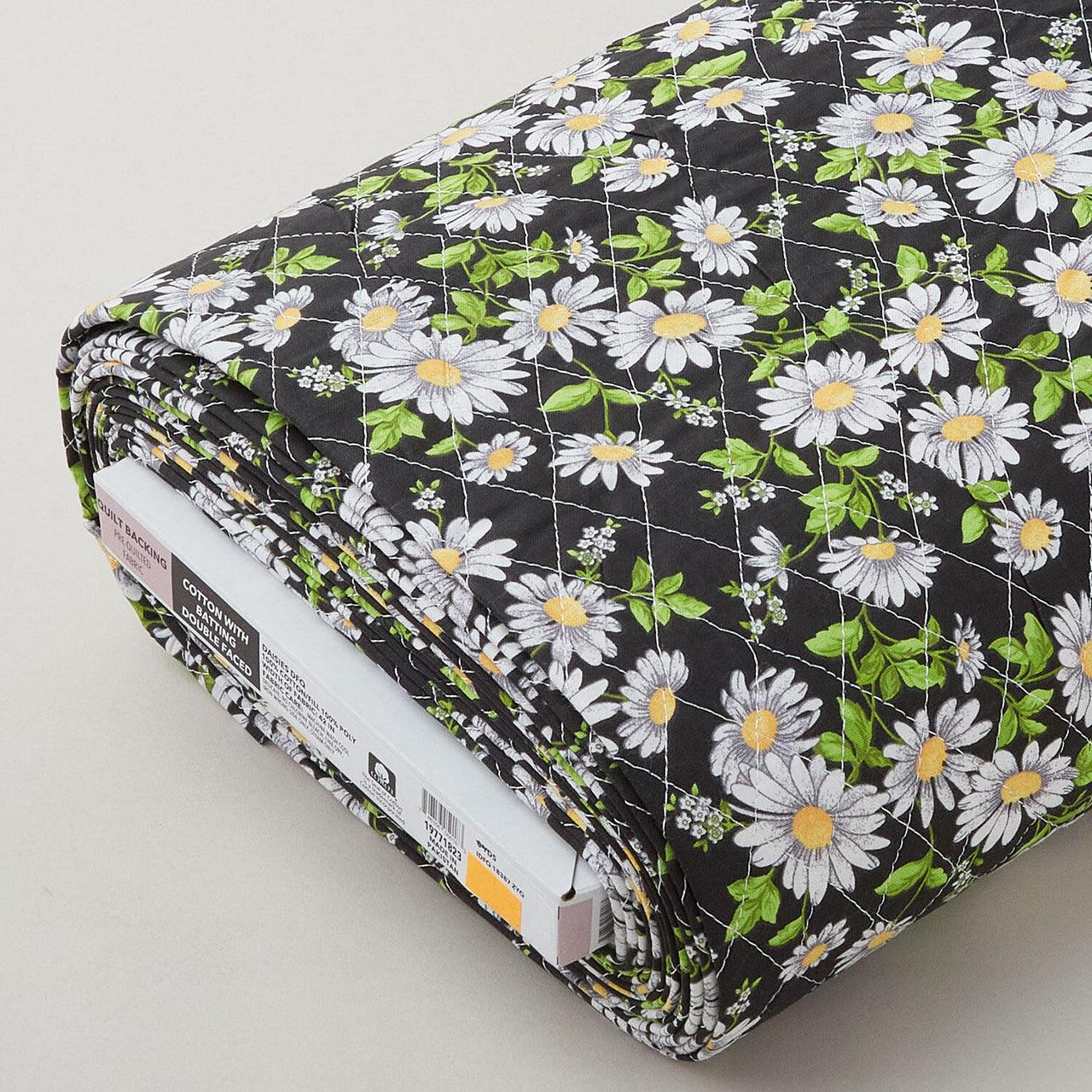 Double Faced Pre-Quilted Cotton - Upsy Daisy Black 8 Yard Bolt