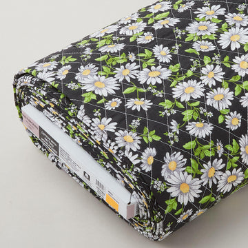 Double Faced Pre-Quilted Cotton - Upsy Daisy Black 8 Yard Bolt