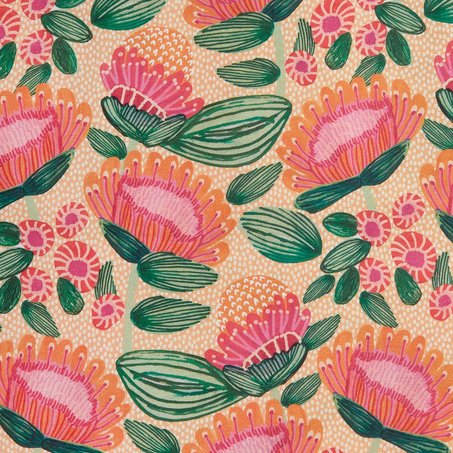 Paradise Bloom - Playful Proteas Apricot Digitally Printed 2 Yard Cut
