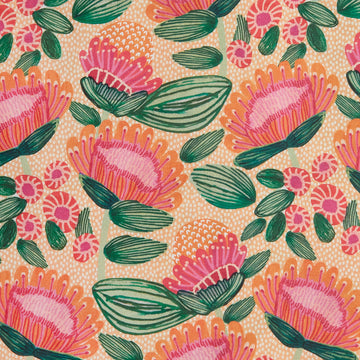Paradise Bloom - Playful Proteas Apricot Digitally Printed 2 Yard Cut