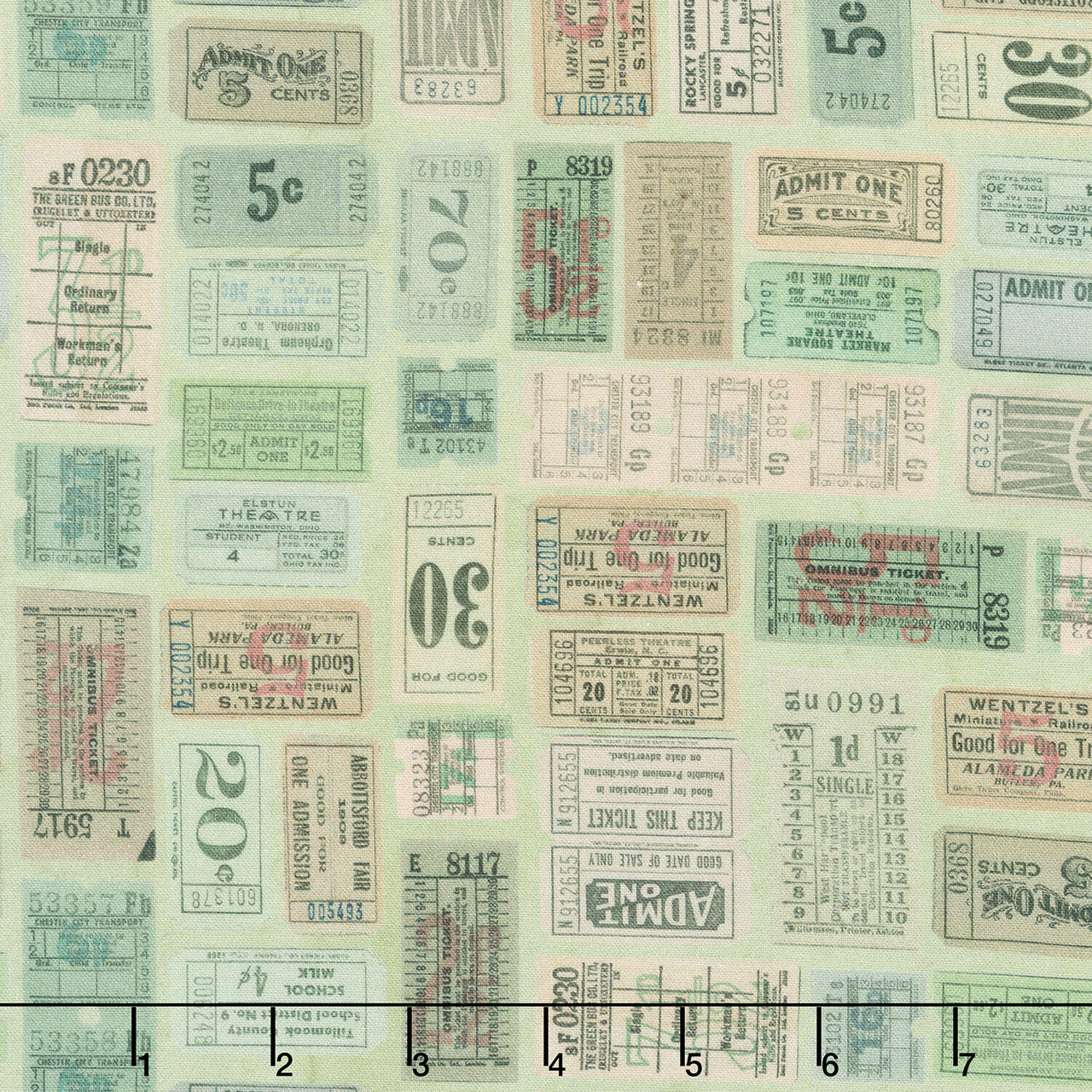 Eclectic Elements - Palette Tickets Green Yardage