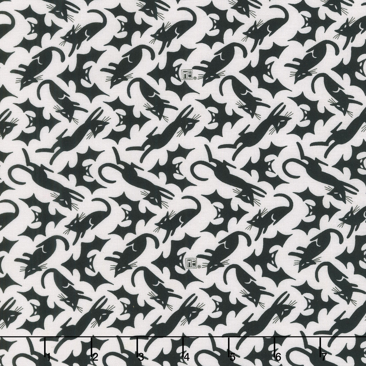 Spooky Cute Halloween - Cat Scatter White Yardage