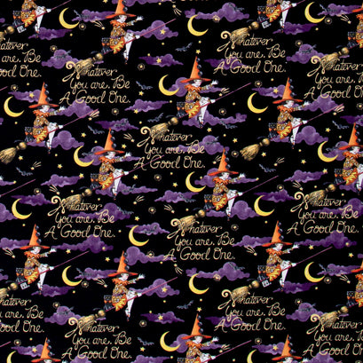 Spooky Cute Halloween - Be A Good One Black Yardage